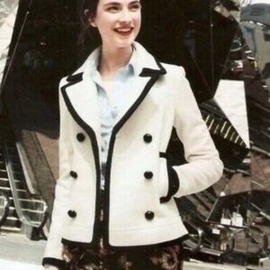 J. Crew Nello Gori Wool Peacoat Sz 6 Cream Navy | Preppy | Scandi Girl
